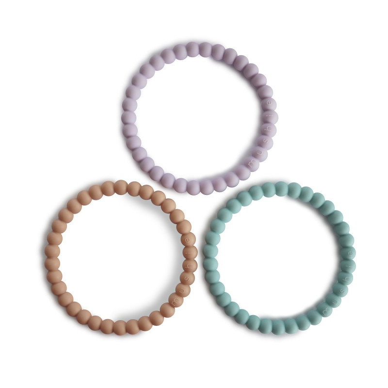 Mushie Σετ 3 Μασητικά Βραχιολάκια Σιλικόνης Pearl Bracelet Lilac-Cyan-Soft Peach