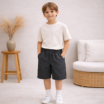 Παιδική Βερμούδα Αγόρι Ανθρακί 100% Linen Με Ελαστική Μέση - Image 2