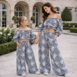 Σετ 2τμχ Καρό Ποπλίνα Με Έξωμο Top & Παντελόνι – Matchy Matchy Μαμά & Κόρη - Image 3