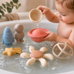 Σετ Δώρου 7 Παιχνιδιών Μπάνιου Σιλικόνης Mini Astronaut – Mushie - Image 2